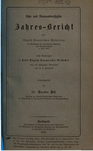Jahresbericht der Gesellschaft für Pommersche Geschichte und Alterthumskunde