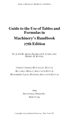 Machinery's Handbook Guide 27th Edition