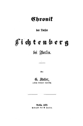 Chronik des Dorfes Lichtenberg bei Berlin