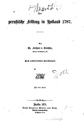 Der preußische Feldzug in Holland 1787