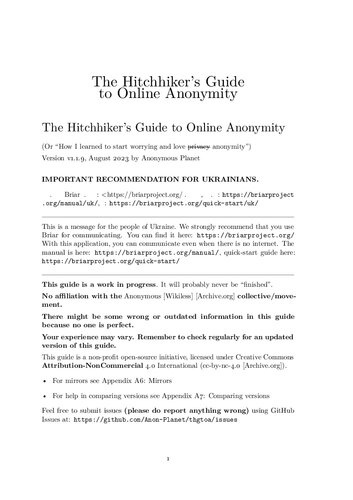 The Hitchhiker’s Guide to Online Anonymity - Version 1.1.9 - August 2023