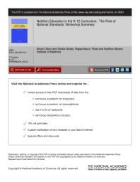 Nutrition Education in the K-12 Curriculum: The Role of National Standards: Workshop Summary