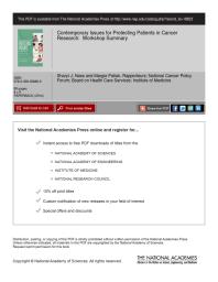 Contemporary Issues for Protecting Patients in Cancer Research: Workshop Summary