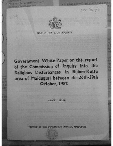 Government White Paper on the report of the Commission of Inquiry into the Religious Disturbances in Bulum-Kuttu area of Maiduguri between the 26th-29th October, 1982
