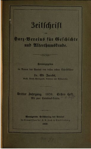 Zeitschrift des Harz-Vereins für Geschichte und Alterthumskunde