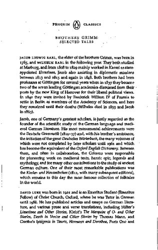 BROTHERS GRIMM Selected Tales