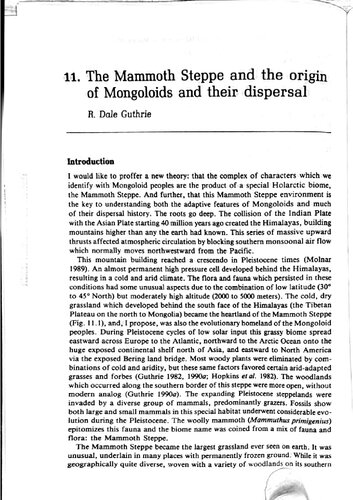 The Mammoth Steppe and the origin of Mongoloids and their dispersal (Prehistoric Mongoloid dispersals)