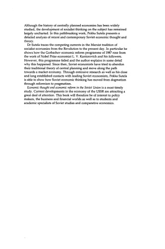 Economic Thought and Economic Reform in the Soviet Union