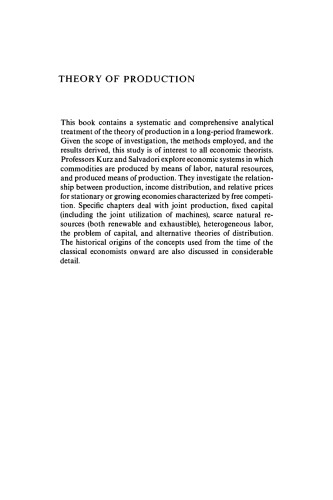 Theory of Production: A Long-Period Analysis