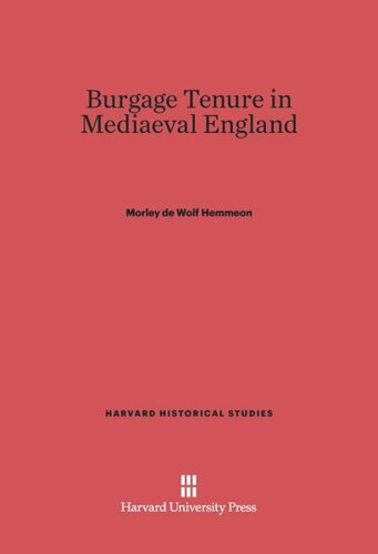 Burgage Tenure in Mediaeval England