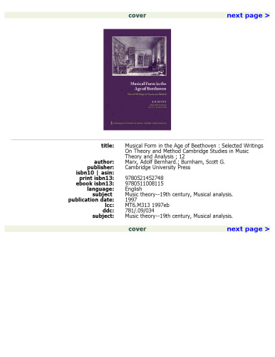 Musical Form in the Age of Beethoven: Selected Writings on Theory and Method