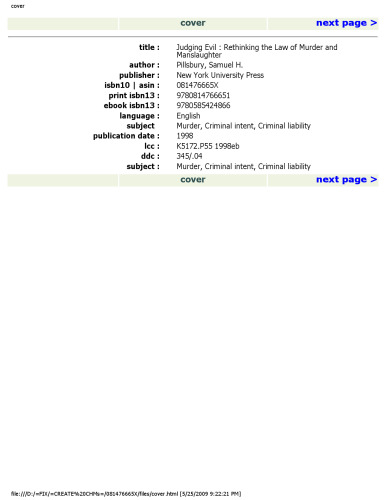 Judging Evil: Rethinking the Law of Murder and Manslaughter