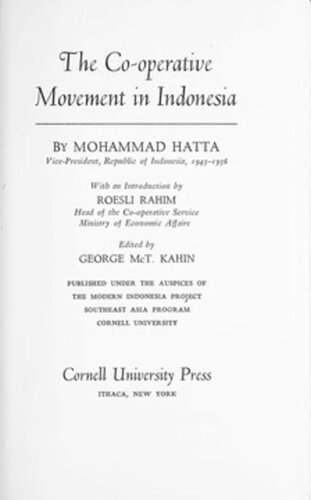 The Co-operative Movement in Indonesia