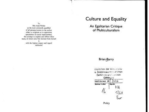 Culture and Equality: An Egalitarian Critique of Multiculturalism