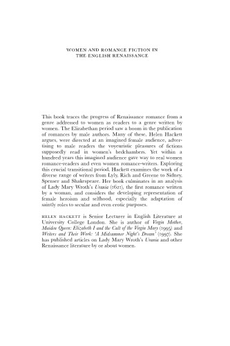 Women and Romance Fiction in the English Renaissance