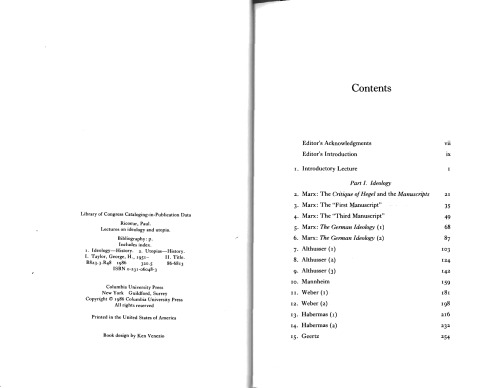 Lectures on Ideology and Utopia