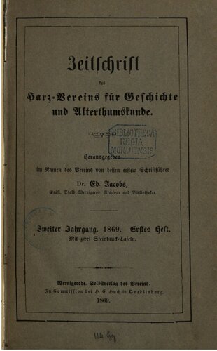 Zeitschrift des Harz-Vereins für Geschichte und Alterthumskunde