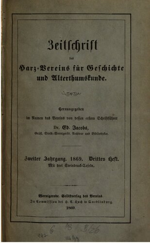 Zeitschrift des Harz-Vereins für Geschichte und Alterthumskunde