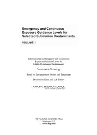 Emergency and Continuous Exposure Guidance Levels for Selected Submarine Contaminants: Volume 1