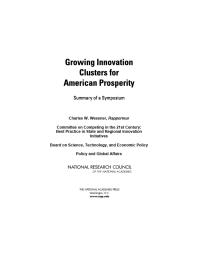 Growing Innovation Clusters for American Prosperity: Summary of a Symposium