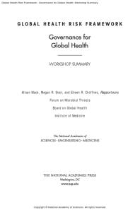 Global Health Risk Framework: Governance for Global Health: Workshop Summary