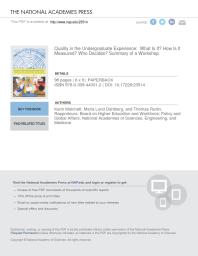 Quality in the Undergraduate Experience: What Is It? How Is It Measured? Who Decides? Summary of a Workshop