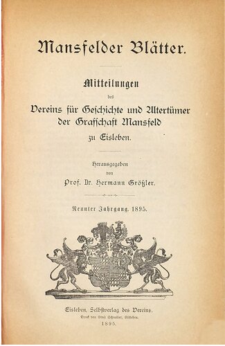 Mansfelder Blätter. Mitteilungen für Geschichte und Altertümer der Grafschaft Mansfeld zu Eisleben