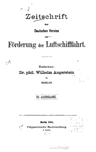 Zeitschrift des Deutschen Vereins zur Förderung der Luftschifffahrt