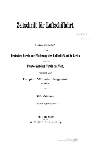 Zeitschrift des Deutschen Vereins zur Förderung der Luftschifffahrt