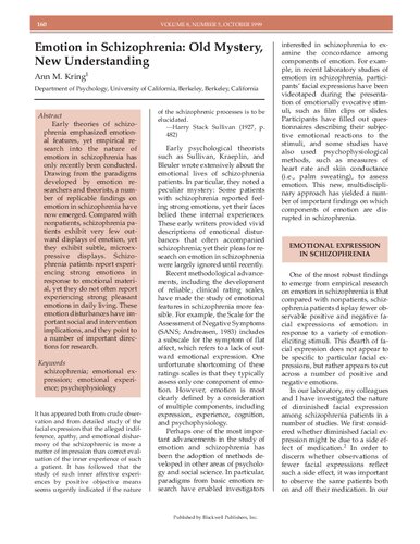 Emotion in Schizophrenia: Old Mystery, New Understanding