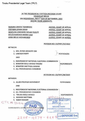 President Election Tribunal Result of 2023 election