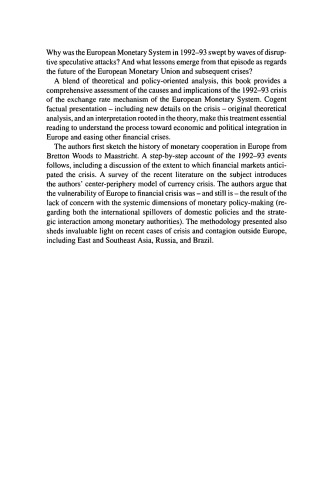 Financial Markets and European Monetary Cooperation: The Lessons of the 1992-93 Exchange Rate Mechanism Crisis (Japan-US Center UFJ Bank Monographs on International Financial Markets)