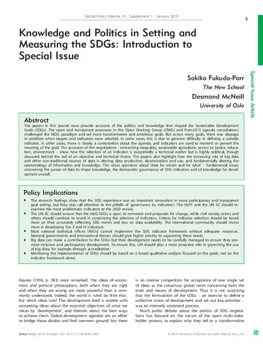 Knowledge and Politics in Setting and Measuring the SDGs: Introduction to Special Issue