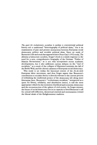 The Quest for Evolutionary Socialism: Eduard Bernstein and Social Democracy