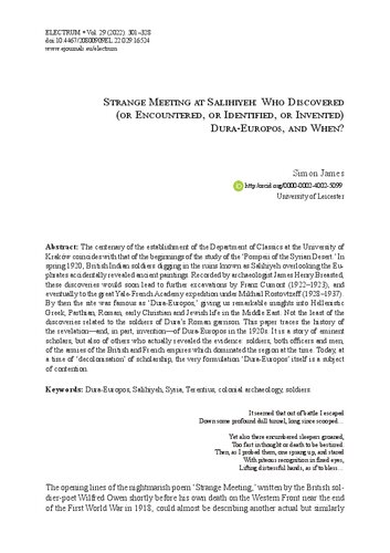 Strange Meeting at Salihiyeh: Who Discovered (or Encountered, or Identified, or Invented) Dura-Europos, and When?