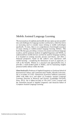 Mobile assisted language learning: concepts, contexts and challenges