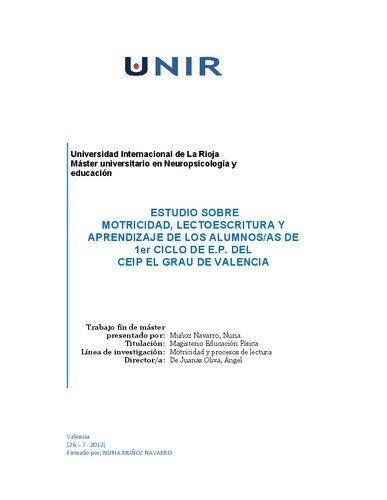 estudio sobre motricidad, lectroescritura y aprendizaje de los alumnos de 1er ciclo de E.P. del CEIP el grau de Valencia