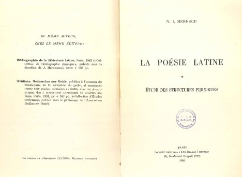 La Poésie Latine: Étude des Structures Phoniques