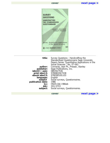 Survey Questions: Handcrafting the Standardized Questionnaire (Quantitative Applications in the Social Sciences)