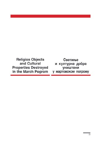 Religious objects and cultural properties destroyed in the March Pogrom in Kosovo