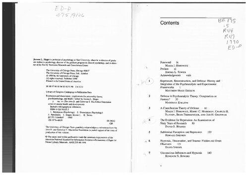 Repression and Dissociation: Implications for Personality Theory, Psychopathology and Health