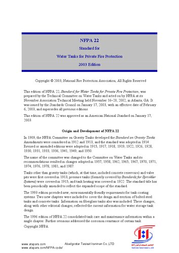 Standard for Water Tanks for Private Fire Protection