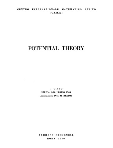 Potential Theory, C.I.M.E. 1969, Stresa