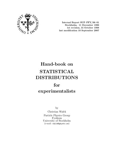 Hand-book on statistical distributions for experimentalists