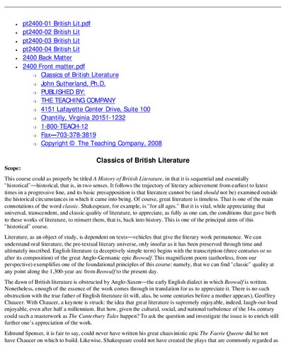 The Teaching Company - The Great Courses - Classics of British Literature