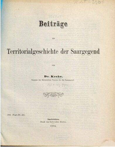 Beiträge zur Territorialgeschichte der Saargegend