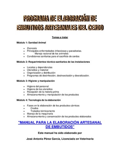 Programa De Elaboración De Embutidos Artesanales Del Cerdo.
