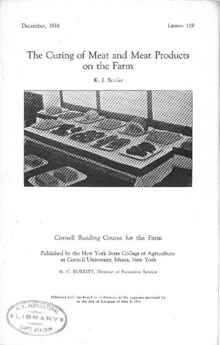 The Curing of Meat and Meat Products on the Farm