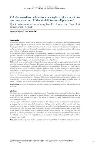 Progettazione Sismica 
Calcolo immediato della resistenza a taglio degli elementi con armature trasversali: il “Metodo dell’Armatura Equivalente”