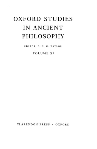 Oxford Studies in Ancient Philosophy: Volume XI: 1993 (Oxford Studies in Ancient Philosophy)